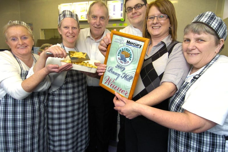 Ryedale Fish Shop of the Year... Peasey Hill Fish and Chip Shop. Helen Burrows (2nd right) presents the certificate to Annette Wilson, Janet Jarvis, Phil Jarvis, Stephen Jarvis and Joyce Wilson.