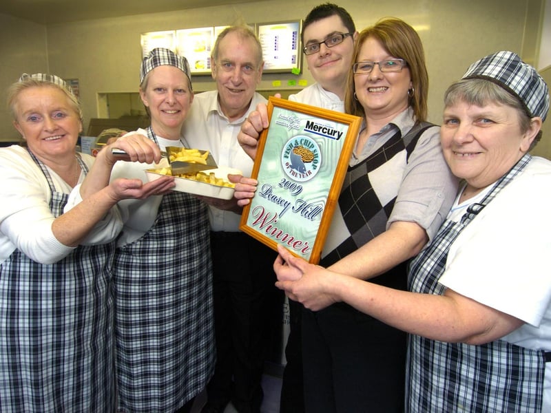Ryedale Fish Shop of the Year... Peasey Hill Fish and Chip Shop. Helen Burrows (2nd right) presents the certificate to Annette Wilson, Janet Jarvis, Phil Jarvis, Stephen Jarvis and Joyce Wilson.