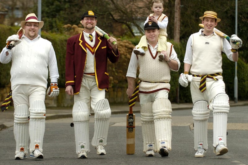 Bitter and Twisted Cricket Club members taking part in the Walk For Life. Pictured from left ... Jason Lukehurst, Chris Fairchild, Pete Darlow with granddaughter June, Steve Smith.