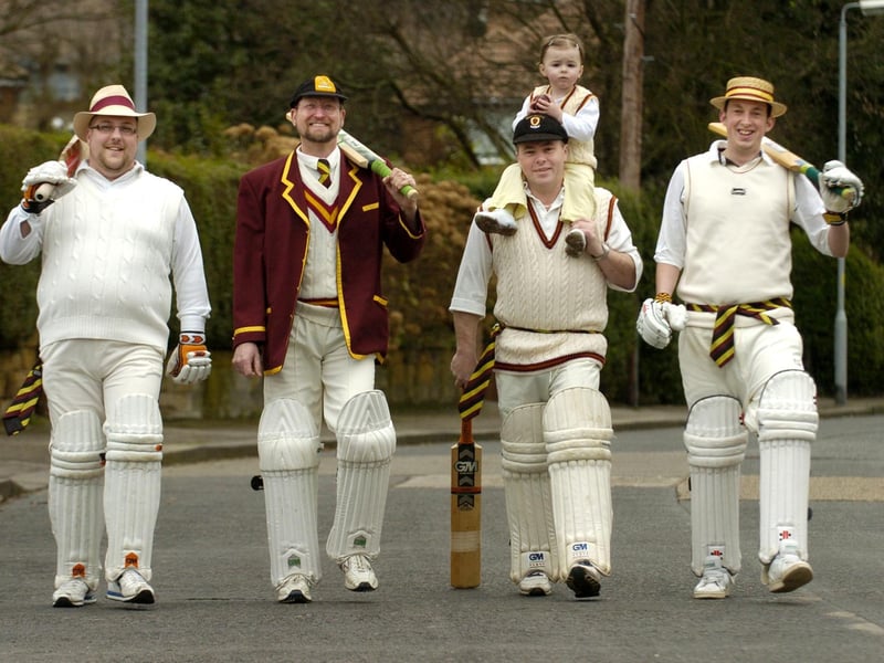 Bitter and Twisted Cricket Club members taking part in the Walk For Life. Pictured from left ... Jason Lukehurst, Chris Fairchild, Pete Darlow with granddaughter June, Steve Smith.