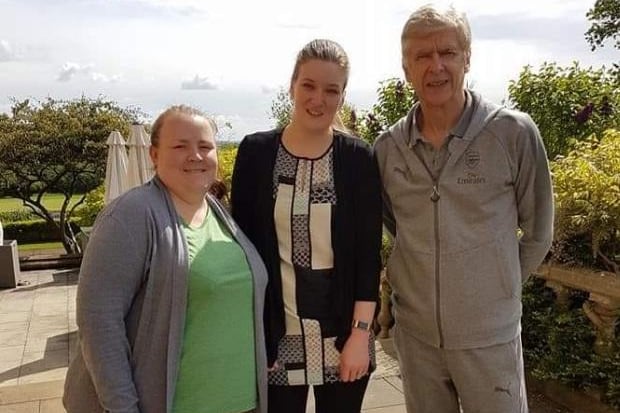Katie Kirkham said; "Arsene Wenger, the morning of his last game at Oulton Hall, on my hen weekend. Lovely guy."