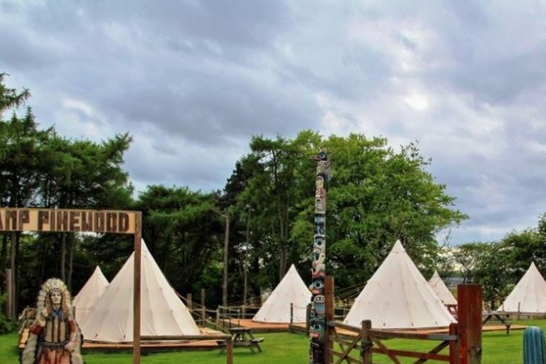 Pinewood Park is family-friendly wild west-themed holiday park on the North Yorkshire coat. Glamping tipis sleep up to two adults and two children and are fully carpeted, with metered electricity, a light, heater and picnic benches.