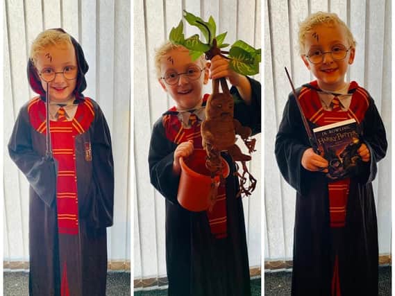 Henry dressed up as Harry Potter.