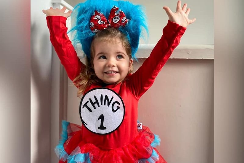 Georgia May dressed up as Thing 1.