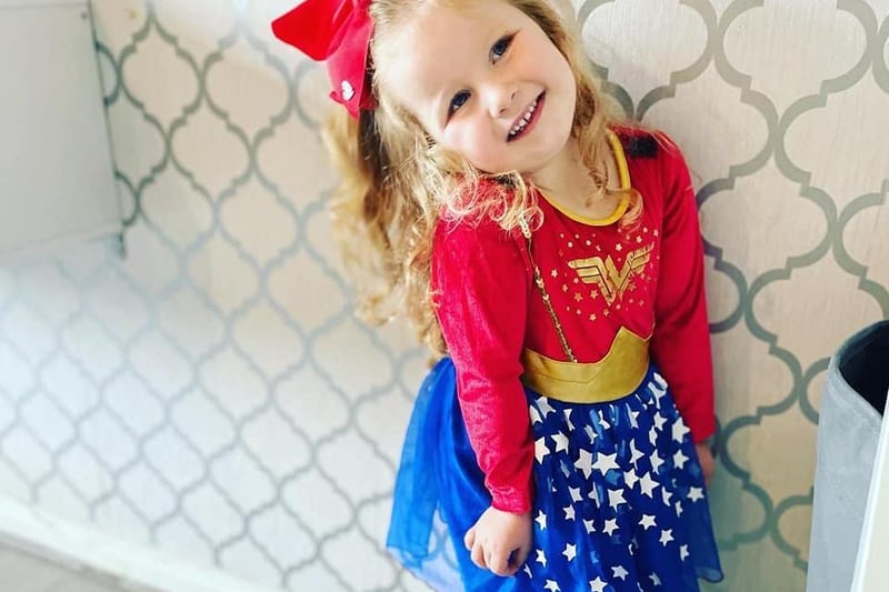 Freya dressed as Wonder Woman.