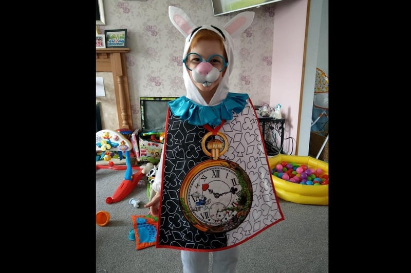 Isaac age 6 as the White Rabbit from Alice in Wonderland