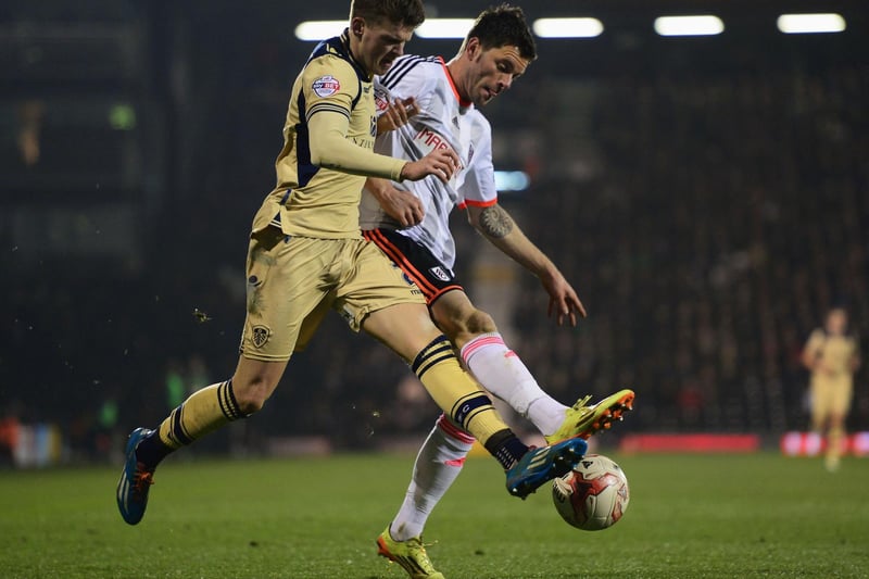 Sam Byram battles for the ball with Fulham's Tim Hoogland.