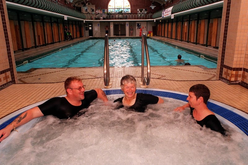 September 1998 and Bramley Baths was taking part in the Heritage Open Days. Pictured are Mark Crampton, Sheila Jenkinson and Debbie Pitts in traditional Edwardian swimming costumes.