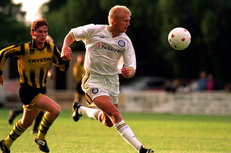 Alf-Inge Haaland keeps control of the ball during a pre-season friendly against Harrogate Town in July 1997.