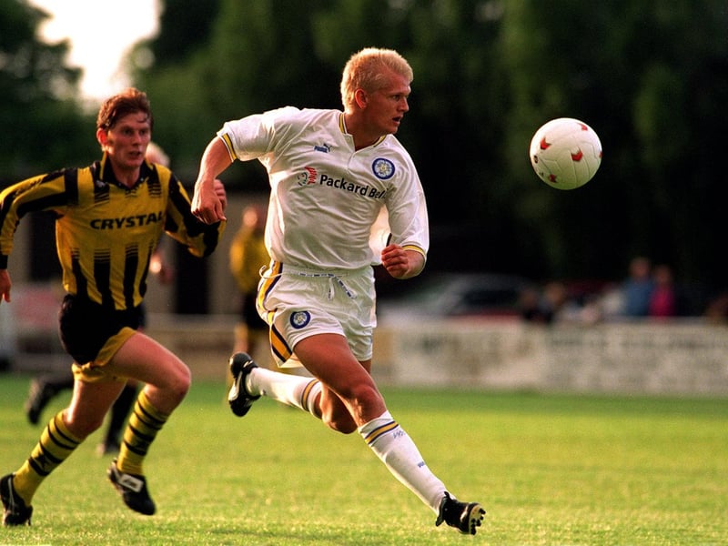 Alf-Inge Haaland keeps control of the ball during a pre-season friendly against Harrogate Town in July 1997.