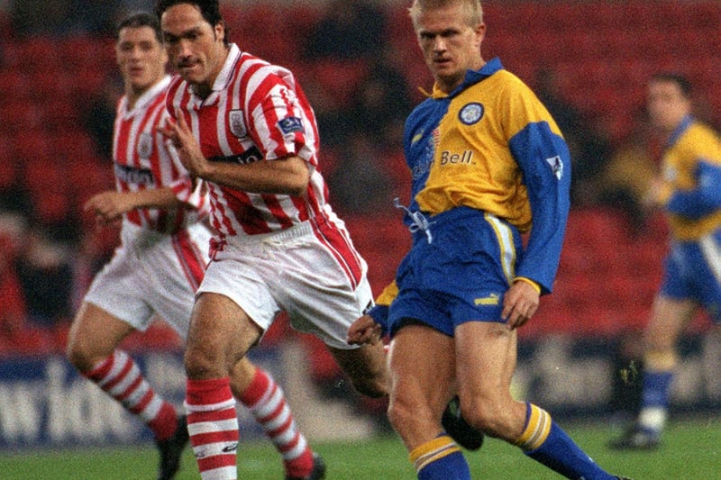 Alf-Inge Haaland in action against Stoke City during the Coca-Cola Cup third round  clash at the Britannia Stadium in October 1997. Leeds won 3-1 thanks to Harry Kewell and a brace from Rod Wallace.