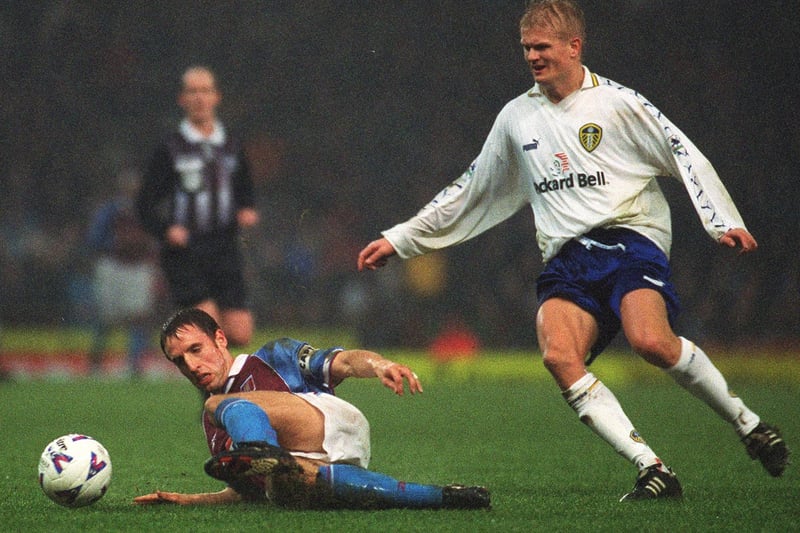 Aston Villa's Gareth Southgate slides in to take the ball away from Alf-Inge Haaland during the Premier League clash at Villa park in February 1999. Leeds won 2-1 thanks to a brace from Jimmy Floyd Hasselbaink.