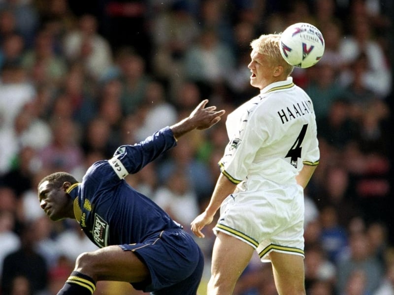 Alf-Inge Haaland beats Wimbledon captain Robbie Earle to the ball during the Premier League clash at Selhurst Park in August 1998. The game finished 1-1.