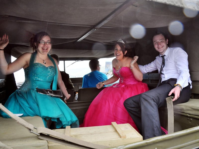 Bethany Singh, left, and Stacie Hull arrived in the back of an American jeep.