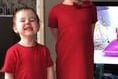 Theo,2, and Amelia, 6, from Preston all dressed up in red for Red Nose Day.