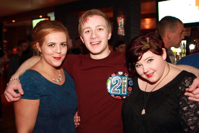 Nick celebrating his 21st birthday with Sami and Sian in Blue Lounge, in 2014.