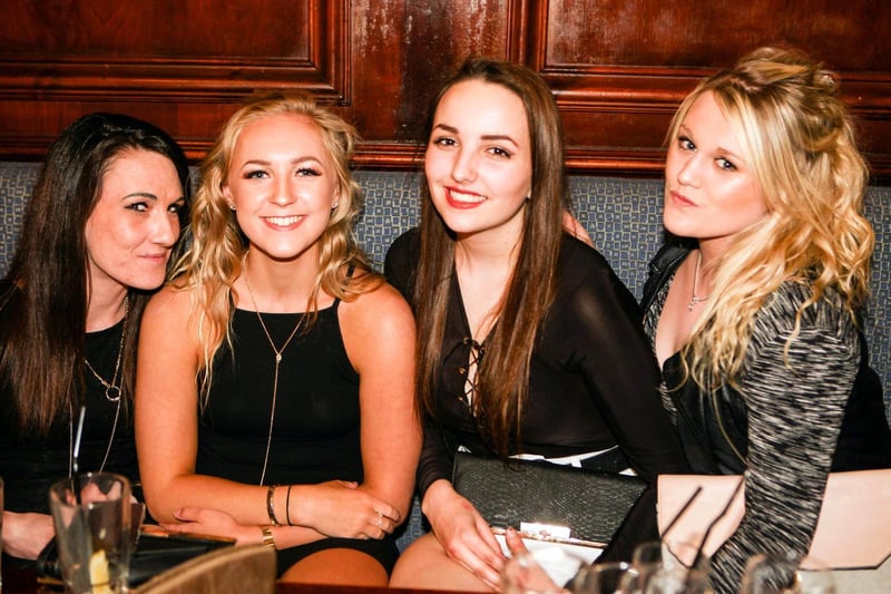 Hayley, Beate, Jenny and Sophie all out in town celebrating Hayley's birthday, in 2016.