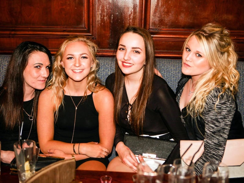 Hayley, Beate, Jenny and Sophie all out in town celebrating Hayley's birthday, in 2016.