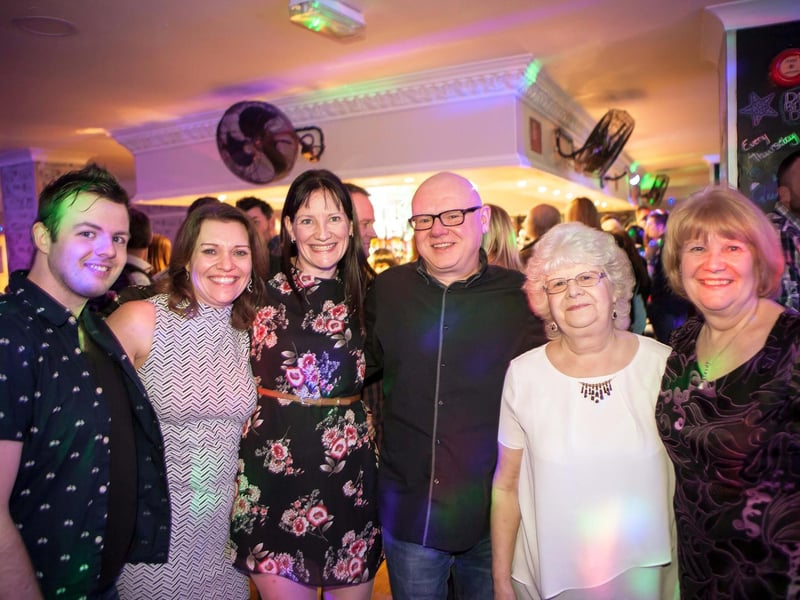 Chris, Lisa, Helen, Andy, Dianne and Charlie celebrate Andy's 50th birthday in L'Amour Cabaret Bar, in 2017.