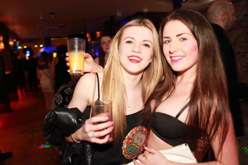 Birthday girls Lauren and Yasmine both celebrating their 18th birthdays in Blue Lounge, in 2015.