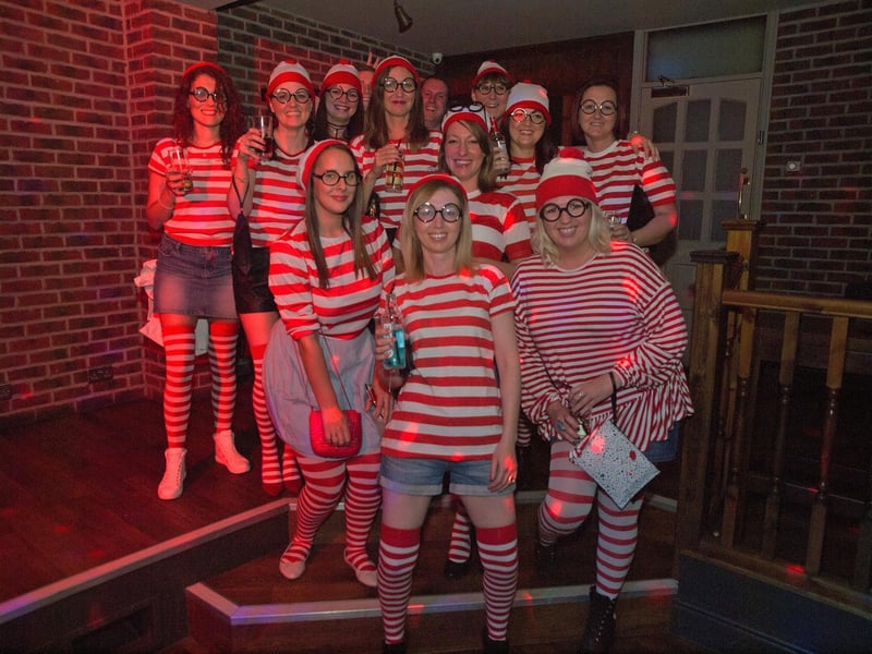 Birthday girl Claire (front) having fun with pals in Dickens Bar, in 2015.