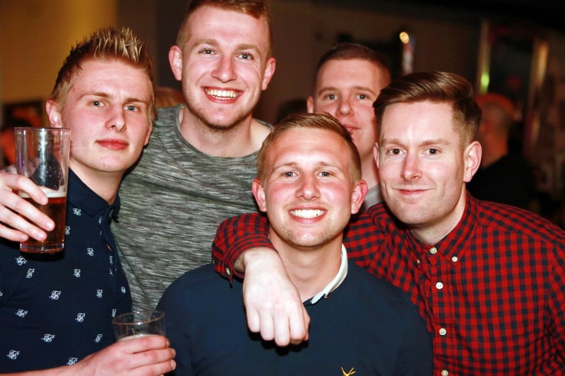 Geo, Jack, Tom, Dave and Pato celebrating Pato's 21st birthday in The Scarborough Flyer, in 2015.