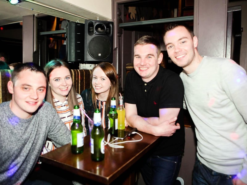 Chris, Lauren, Becky, Robbo and Jordan out celebrating Chris's 25th birthday in Snowy's, in 2016.