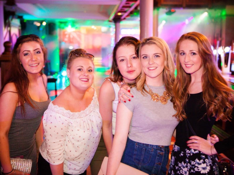 Emily, Courtney, Emma, Abbie and Courtney out celebrating Abbie's 18th birthday in Quids Inn, in 2016.