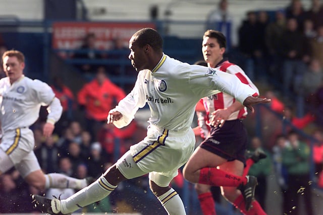 Rod Wallace fires towards goal against Southampton at Elland Road in February 1998. The Whites lost 1-0.