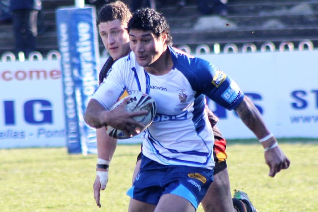 Tangi Ropati gets into his stride during Featherstone Rovers' game against Dewsbury when he was one of the try scorers.