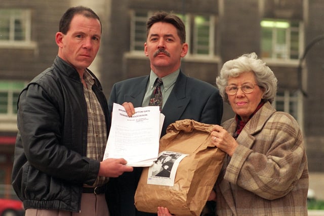 Around 3,500 names were collected calling for pelican crossing on Oak Tree Drive in Gipton where schoolboy Wayne Rigby was killed. Pictured is campaigner Leroy Ferguson with Coun Gerry Harper and Coun Linda Middleton, wgho at gthe time was chair of Leeds City Council's Highways Committee.
