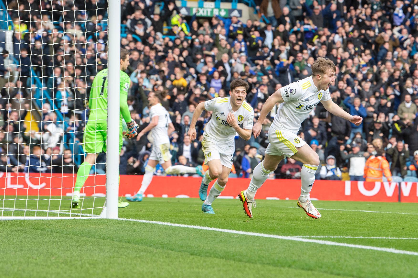 MAYHEM: Nineteen-year-old Leeds United forward Joe Gelhardt races off to celebrate after sending Elland Road wild with his 94th-minute winner against Norwich City. Picture by Tony Johnson.