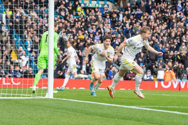 MAYHEM: Nineteen-year-old Leeds United forward Joe Gelhardt races off to celebrate after sending Elland Road wild with his 94th-minute winner against Norwich City. Picture by Tony Johnson.