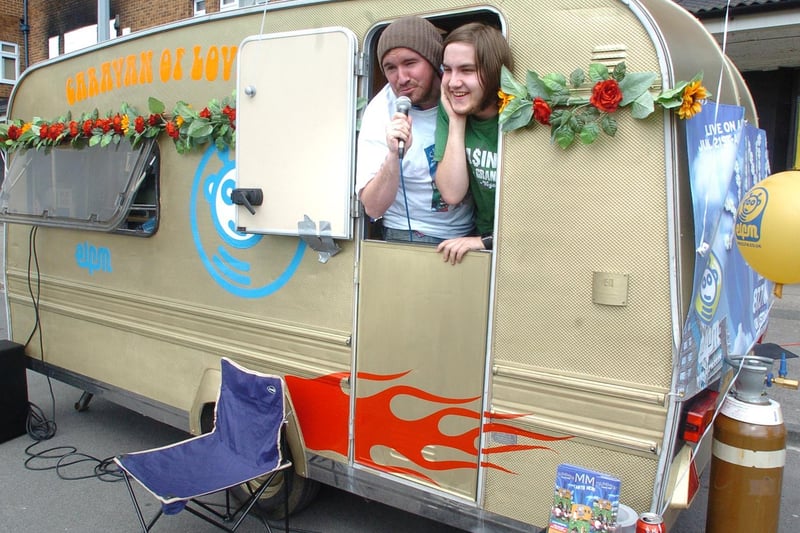 East Leeds FM was promoting its Caravan of Love in July 2008. Pictured are DJ's Ed Heaton and Paddy Garrigan.