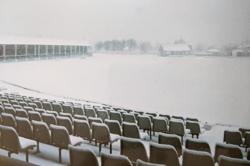 The cricket ground on St George's road, covered in snow.