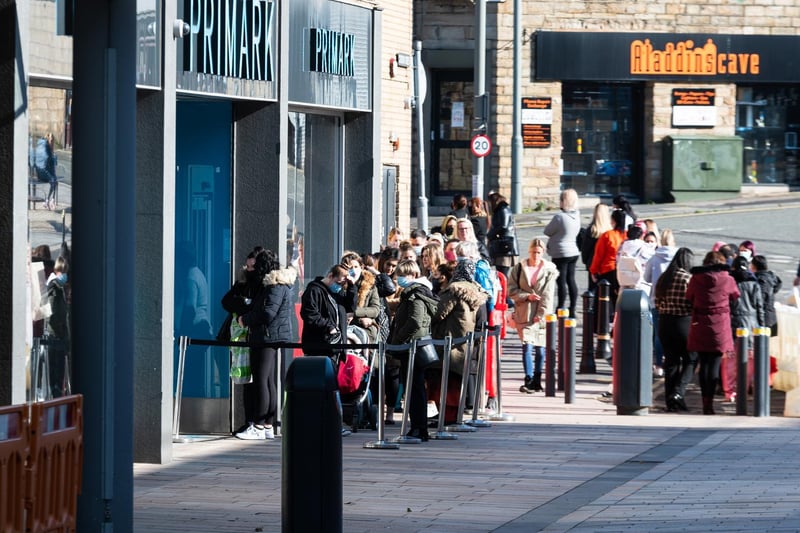 A large queue could be seen outside Primark this morning