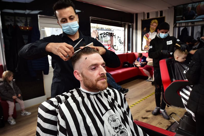 A well overdue trim at No.1 Hair Style; Alan Ahmed styling Jamie Pollard in the salon.