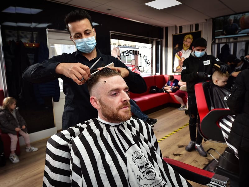 A well overdue trim at No.1 Hair Style; Alan Ahmed styling Jamie Pollard in the salon.