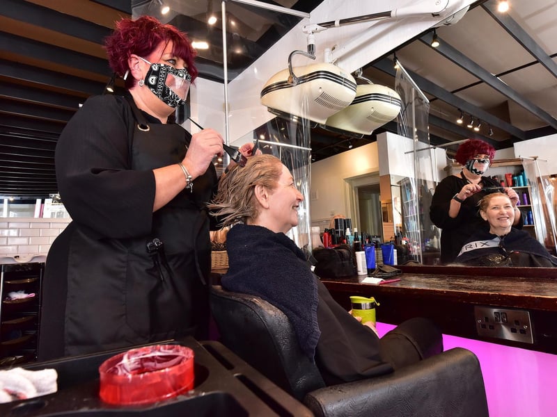 Jane Barker gets her lockdown locks seen to by Kerry Middleton at Pauls of Bar Street.