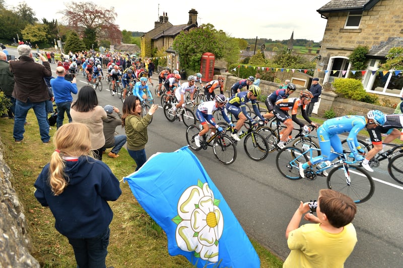 The peloton ride through Birstwith towards the end of the second stage from Tadcaster to Harrogate.
TDY 2017 Stage 2.
Tour de Yorkshire Stage 2.  Tadcaster to Harrogate.  
29 April 2017.  Picture Bruce Rollinson