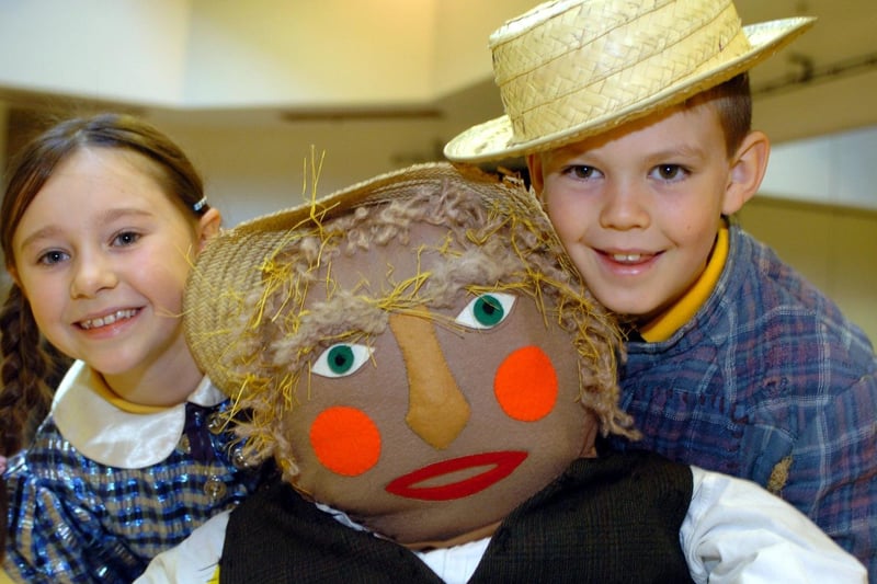 Inspired by WYP's Christmas production of 'The Wizard of Oz' children from Garforth schools took part in a Creative Education Week. Pictured are St Benedicts Primary pupils Sian Quirk (Dorothy) and Cameron Place (scarecrow).
