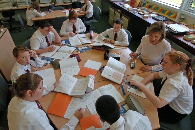 Septe mber 2009 and Garforth Community College became the first school to take control of its own affairs. Pictured is Year 8 with teacher Kathy Thompson with pupils.