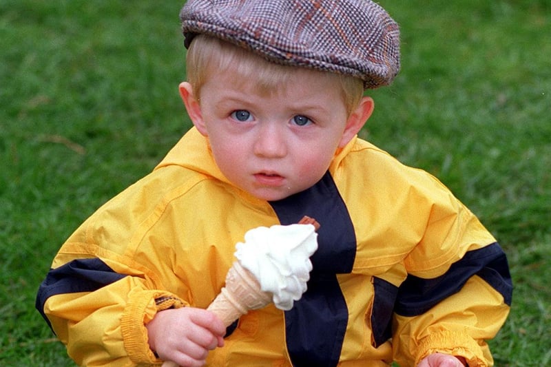James Robertshaw takes time out at Otley Show in May 1997 to enjoy an ice cream.