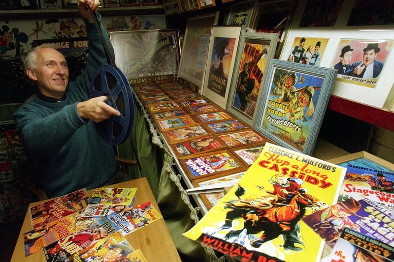 This is Rawdon cinema fan David Ryder with some of his film posters including Hop-a-long Cassidy. He is pictured in October 1998.