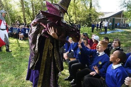 Eldon pupils greet some magical characters, photo: Neil Cross.