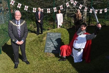 Eldon Primary School hosted Preston's mayor and 'St George' and his dragon to mark the opening of The Burrow, photo: Neil Cross.