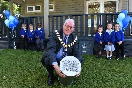 The Mayor of Preston, Coun. David Borrow officially opens Eldon Street Primary School's The Burrow, photo: Neil Cross.