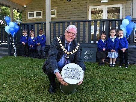 The Mayor of Preston, Coun. David Borrow officially opens Eldon Street Primary School's The Burrow, photo: Neil Cross.