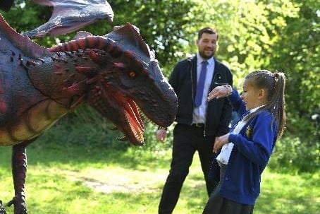 An Eldon pupil meets St George's dragon, photo: Neil Cross.