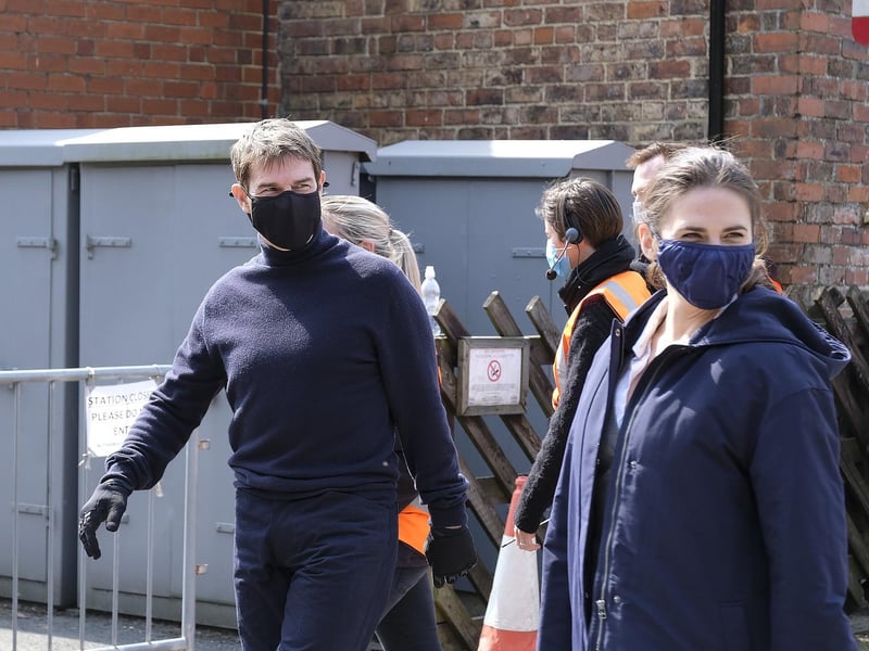 Tom Cruise and co-star Hayley Atwell pictured at Levisham Station.